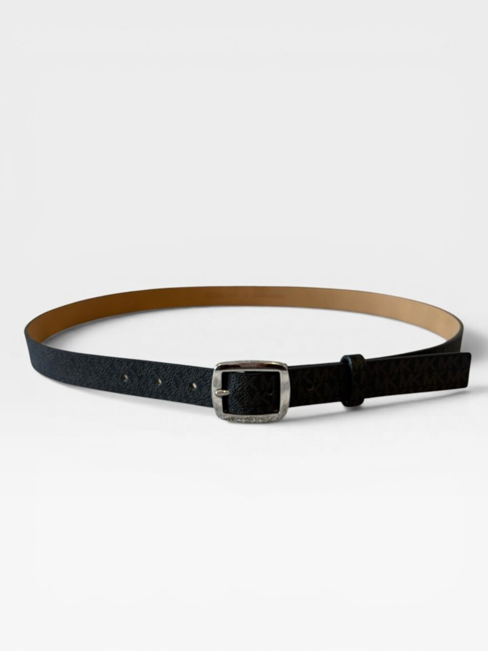 Michael Kors Black MK Logo Skinny Belt Silver Buckle Size XL - Picture 7 of 11